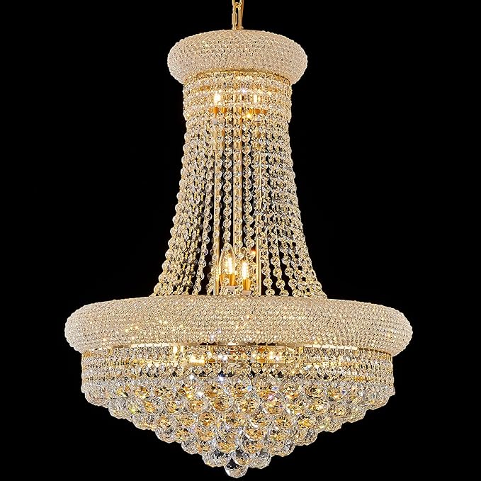 14 - Light Unique Empire Crystal Chandelier with Adjustable Chain for High Ceiling Foyer Entryway Living Room Dining Room Bedroom Gold Finish-HomvellaHome