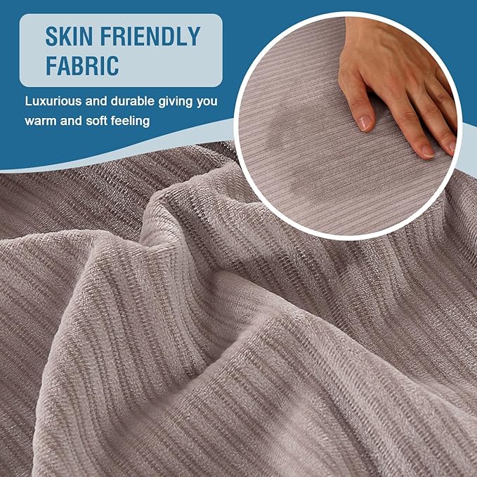 H.VERSAILTEX Velvet Stretch Couch Cushion Cover Plush Cushion Slipcover for Chair Cushion Furniture Protector Seat Cushion Sofa Cover (1 Piece Armchair Cushion Covers, Taupe Striped)-HomvellaHome