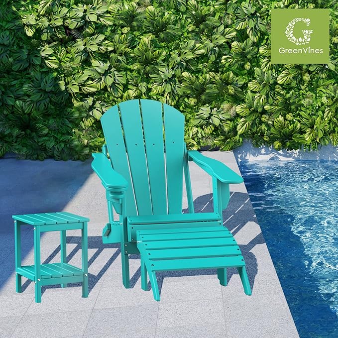 GREENVINES Adirondack-Ottoman | Set of 4 | HDPE Plastic | Outdoor Footrest | All Weather | Foot Rest | Foot Stool | Aqua | for Adirondack Chair | for Patio Backyard Pool-HomvellaHome