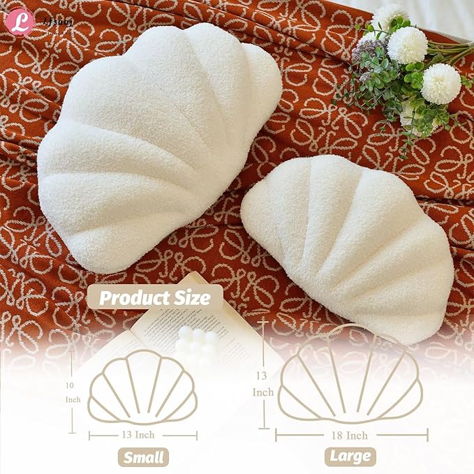 Beige Seashell Throw Pillows, Shell Shaped Throw Pillows, 13 Inch Soft Home Decorative Pillow Plush Cushion for Bed Couch Living Sofa Room Decor Accent Throw Pillow-HomvellaHome