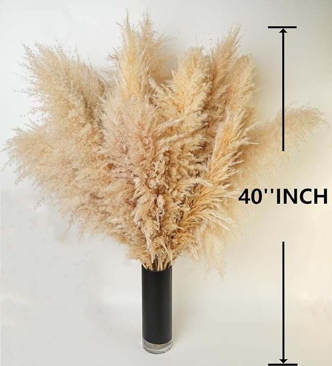 10 PCS 40" Tall Pampas Grass Stems in Natural Beige, Add a Boho Touch to Your Space—Pompas Grass Ideal for Floral Arrangements, Floor Vases, Weddings, and Creating a Bohemian Ambiance at Home.-HomvellaHome