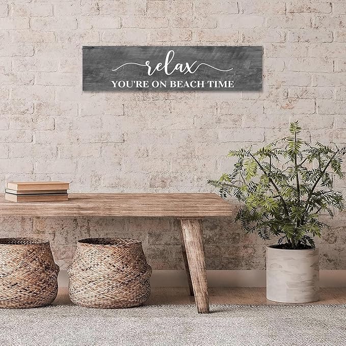 Generic Funny Wood Sign Relax You're On Beach Time Rustic Wooden Hanging Sign Home Farmhouse Kitchen Wall Decoration 16 x 6 Inch-HomvellaHome