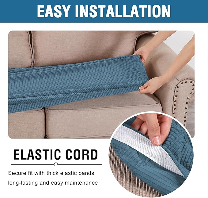 H.VERSAILTEX Super Stretch Individual Seat Cushion Covers Sofa Covers Couch Cushion Covers Slipcover Sets Thick Jacquard Textured Twill Fabric (1 Piece Sofa Cushion Cover, Dusty Blue)-HomvellaHome