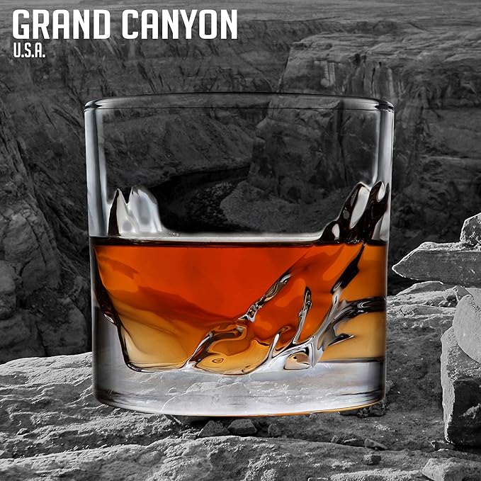 Grand Canyon Heavy Crystal Whiskey Glasses Gift Set of 4, Thick Freezable Bourbon Glass 1lb Each, Premium Whiskey Gifts for Men, Frozen Crystal Chills Cocktails, 10 oz-HomvellaHome