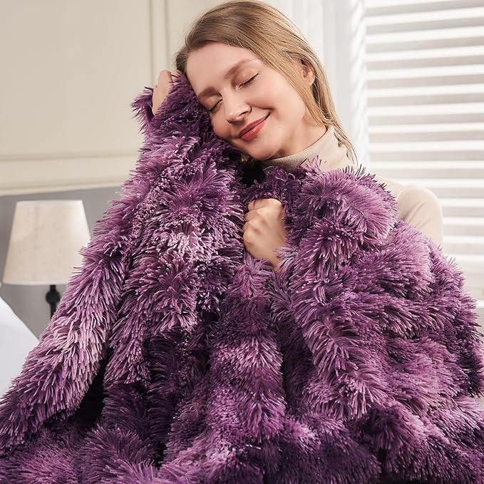 GONAAP Fuzzy Faux Fur Throw Blanket Queen Size Tie-dye Violet Purple Super Soft Cozy Plush Fuzzy Shaggy Blanket for Couch Sofa Bed (Tie-dye Violet Purple, Queen(90"x90"))-HomvellaHome