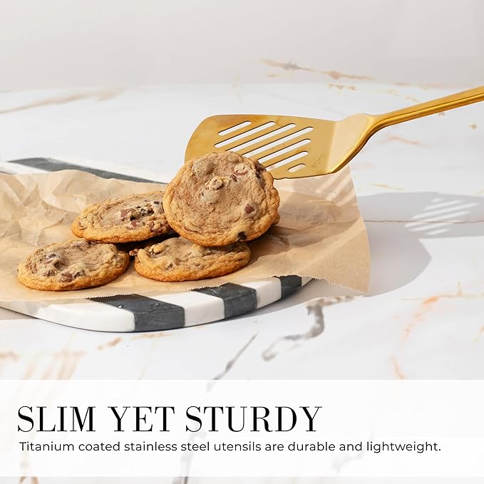 Gold Cooking Utensils with Measuring Cups and Spoons Set - 13-Piece Luxury Gold Kitchen Accessories Includes Metal Measuring Cups and Spoons for Baking, Cooking, and Elegant Kitchen Decor-HomvellaHome