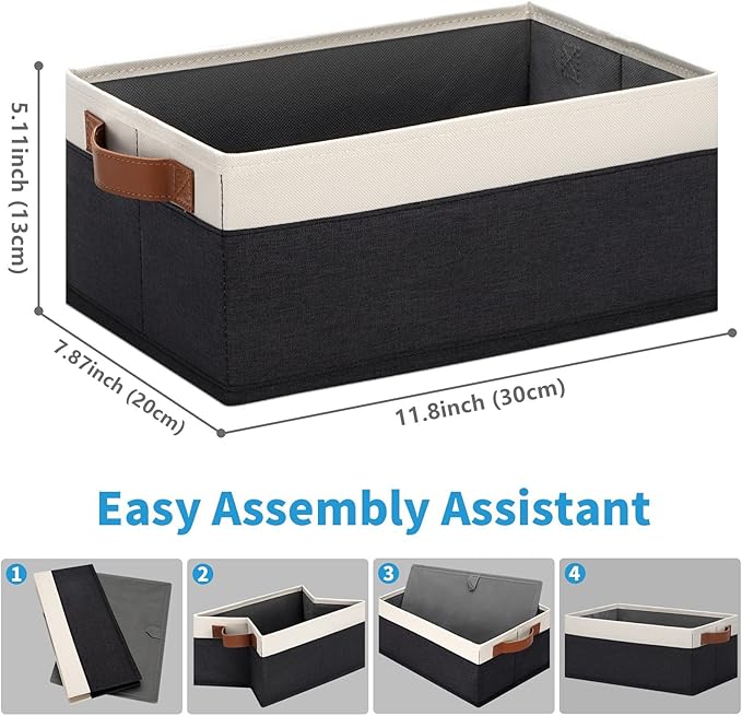 GhvyenntteS Storage Baskets for Organizing, Fabric Storage Bins with Leather H&les, Foldable Rectangular Storage Baskets for Shelves, Closets, Home, Office(Black/White, 6 Pack)11.8X7.9X5.1 in-HomvellaHome