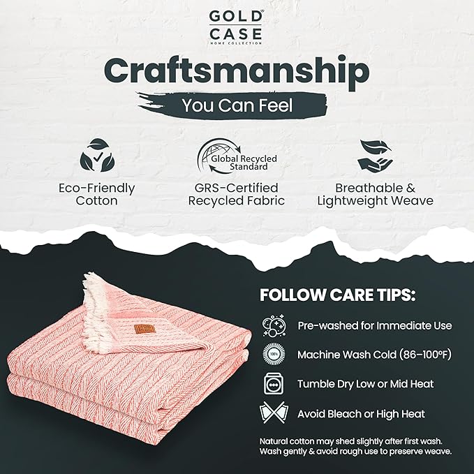 Gold Case Throw Blanket for Couch – 100% Recycled Turkish Cotton Blankets – Elegant Decorative Throw Blankets for Living Room Sofa – Woven Throws for Couch – Vintage Orange – 50x60 (Set of 2)-HomvellaHome