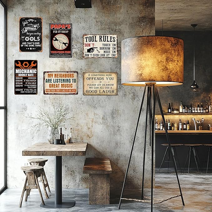 Garage Signs for Men Mechanic Shop Decor Funny Tool Rule Metal Tin Signs for Dad Garage Gifts Grandpa Workshop Wall Decor 8x12 Inch-HomvellaHome