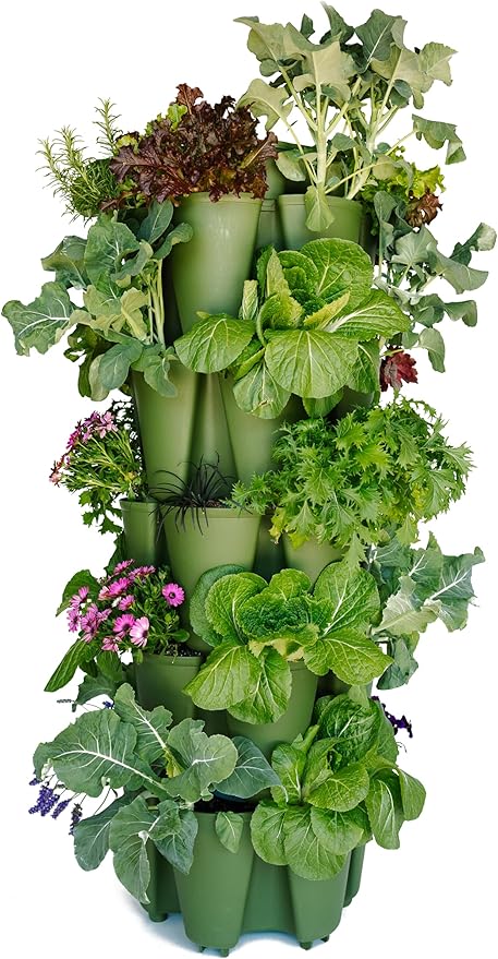 Greenstalk Patented Large 5 Tier Vertical Garden Planter with Patented Internal Watering System Great for Growing a Variety of Strawberries, Vegetables, Herbs, & Flowers (Evergreen)-HomvellaHome