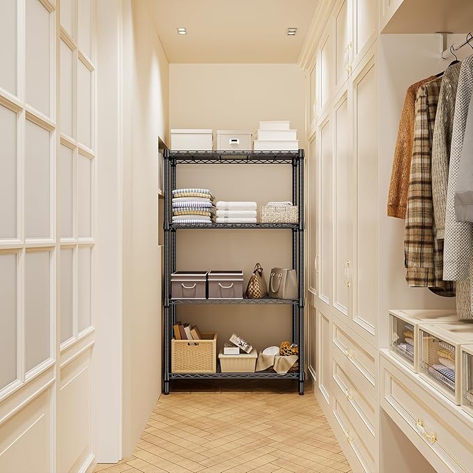 1000 lbs 4 Tier Shelf Metal Storage Shelves Shelving Wire Rack Heavy Duty Closet Organizers for Garage Kitchen Bathroom Laundry Black 13.8" D x 35.4" W x 59.5" H-HomvellaHome