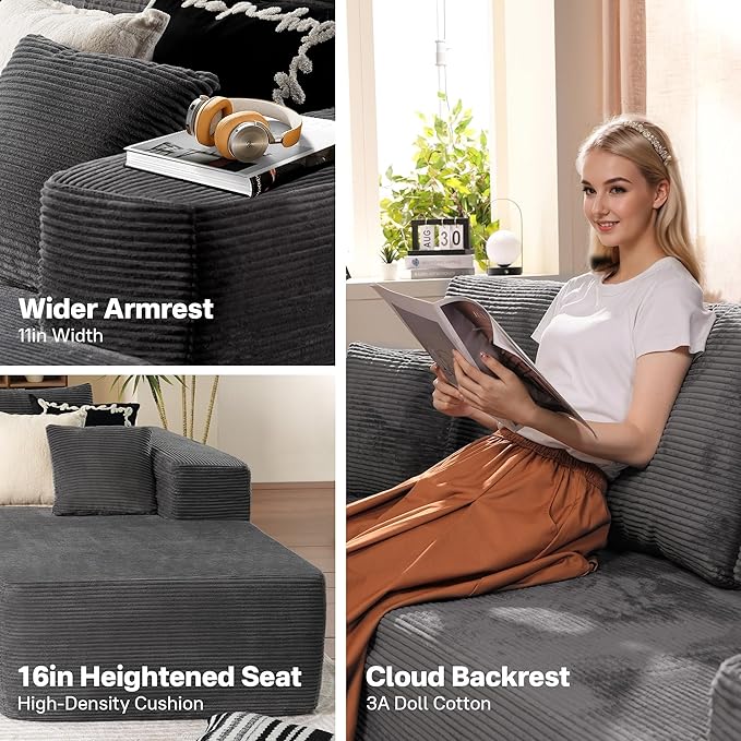 104" Cloud Sectional Couches for Living Room,L Shaped Boneless Couch in A Box,Sleeper Sofa with Comfy Chaise No Assembly Required,Grey-HomvellaHome