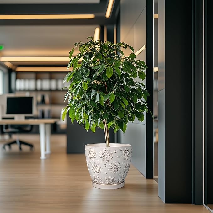 10 Inch Ceramic Planter Pot Large Plant Pot for Indoor Plants Outdoor Round Flower Pot with Drainage Hole and Saucer for Home Garden Decor White-HomvellaHome