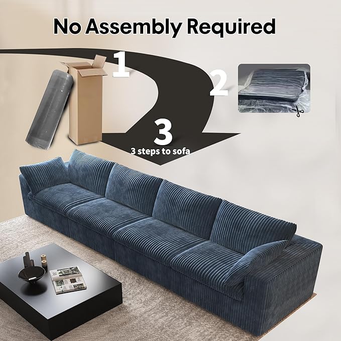157.5" 4-Seater Cloud Sofa,Modular Sectional Couch,Modern Deep Seat Upholstered Couches with Plush Corduroy Fabric for Living Room Furniture,Bedroom and Apartment,No Assembly Required,Blue-HomvellaHome