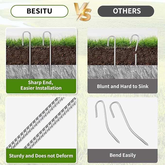 12 inch Stakes Heavy Duty 100-Pack J Hook Metal Fence Stake for Dogs Digging Tent and Outdoor Decorations Inflatables Rebar Metal Spikes for Ground-HomvellaHome