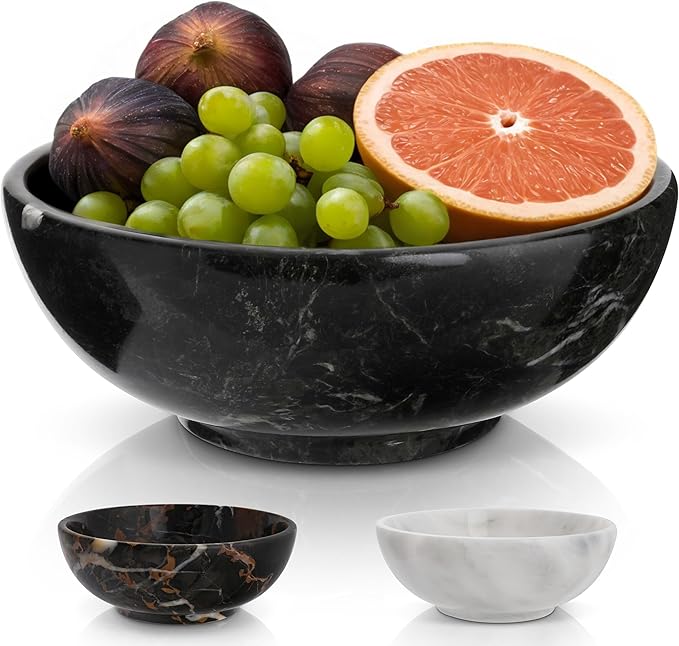 Gusto Nostro 8" Luxury Black Marble Decorative Bowl for Coffee Table - Elegant Modern Fruit Bowl for Kitchen Counter - Heavy Stone Entryway Catch all for Keys, Jewelry, Potpourri Holder Centerpiece-HomvellaHome