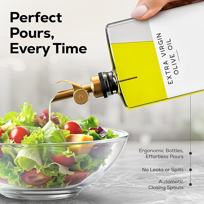 Glass Olive Oil Dispenser Bottle for Kitchen by Brighter Barns - Coffee Syrup Dispenser, Oil and Vinegar Bottle - Modern Kitchen Essentials for Home, Restaurant, Coffee Bar, Airbnb (Clear, Set of 2)-HomvellaHome