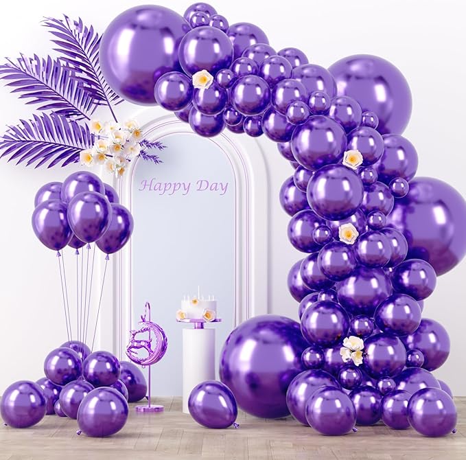 130pcs Metallic Purple Balloons Different Sizes 18" 12" 10" 5" Chrome Purple Latex Balloon Garland Arch Kit for Birthday Baby Shower Graduation Wedding Gender Reveal Party Decorations-HomvellaHome