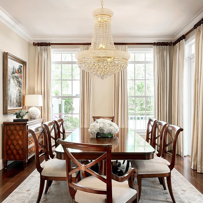 14 - Light Unique Empire Crystal Chandelier with Adjustable Chain for High Ceiling Foyer Entryway Living Room Dining Room Bedroom Gold Finish-HomvellaHome