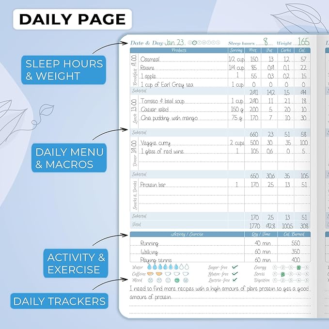 GoGirl Food Journal & Wellness Planner –– Diet & Fitness Diary – Nutrition Journal with Meal, Exercise & Weigh Loss Tracker, A5 (Periwinkle)-HomvellaHome