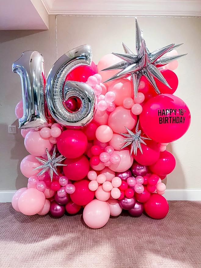130pcs Hot Pink Balloons Different Sizes 18" 12" 10" 5" Dark Pink Balloons for Birthday Graduation Baby Shower Wedding Anniversary Princess Theme Party Valentine's Day Decorations-HomvellaHome