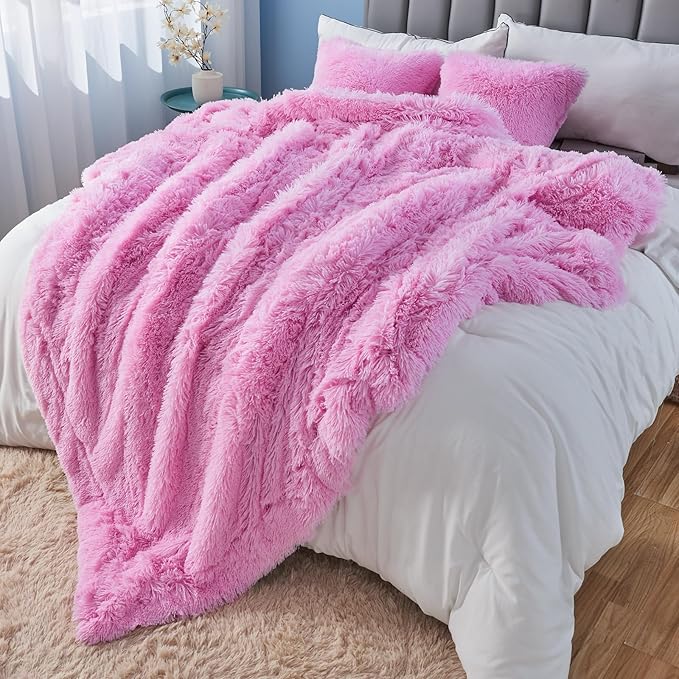 GONAAP Fuzzy Faux Fur Throw Blanket Light Pink Super Soft Cozy Plush Fuzzy Shaggy Blanket for Couch Sofa Bed (Light Pink, Throw(50"x60"))-HomvellaHome