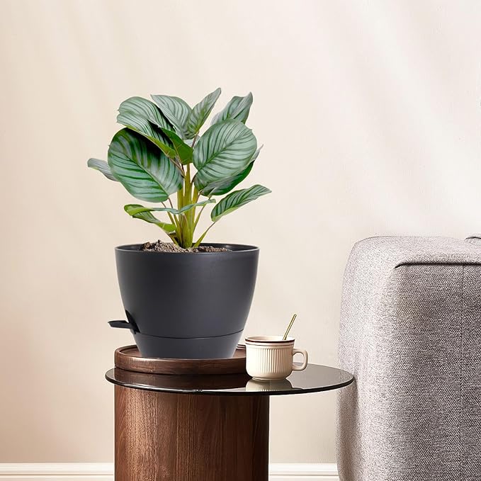 12/10/9 inch Large Self Watering Pots, Planter, Plant Pots with Mesh Drainage Holes for Indoor Outdoor Garden Plants, Plastic Flower Pots with Removable Deep Reservoir, Black-HomvellaHome