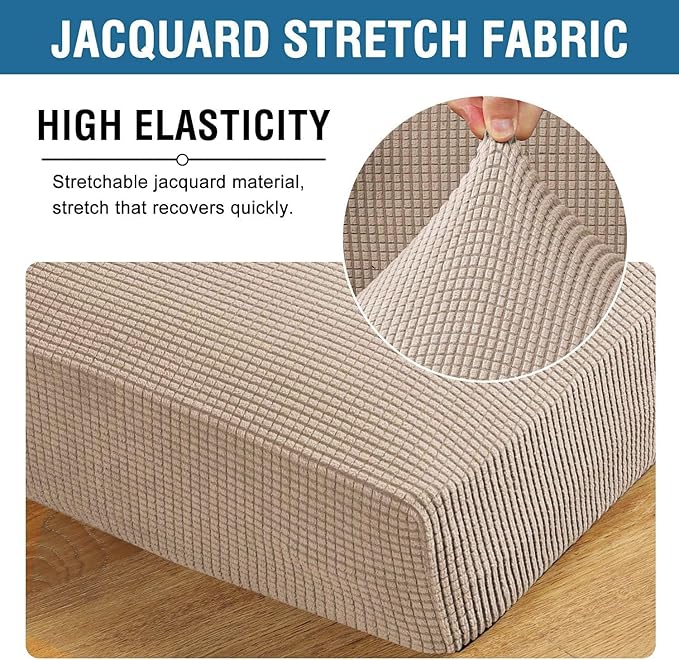 H.VERSAILTEX Super Stretch Individual Seat Cushion Covers Sofa Covers Couch Cushion Covers Slipcover Sets Thick Jacquard Textured Twill Fabric (1 Piece Chair Cushion Cover, Sand)-HomvellaHome