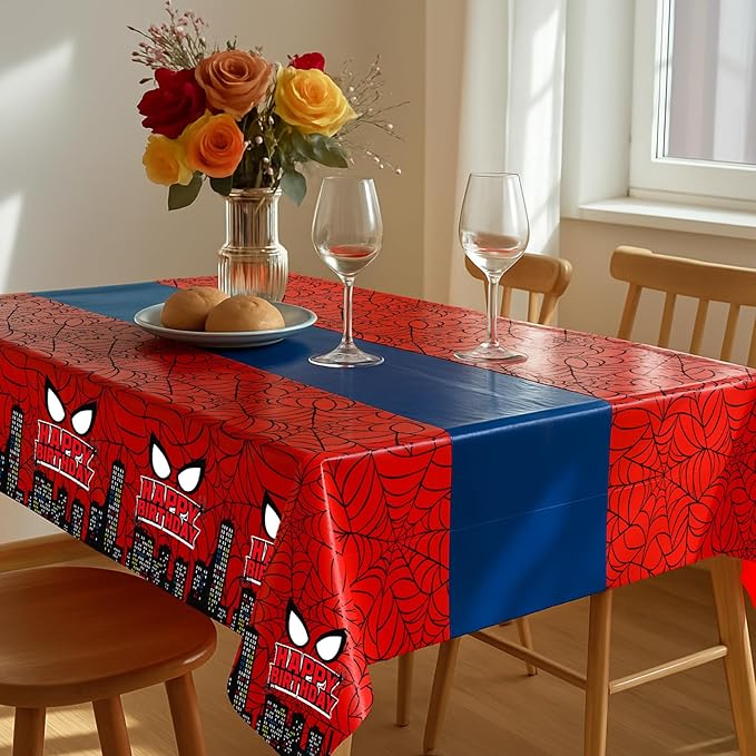16Pcs 2in1 Spider Birthday Decorations Tablecloths, 54" x 108" Super Hero Spider Table Cloth Disposable Rectangle Plastic Table Cover for Boys Birthday Party Supplies-HomvellaHome