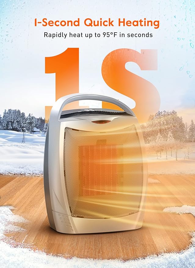 GiveBest Space Heaters for Indoor Use, Portable Heater with Thermostat, Timer, Eco Mode and Fan Mode, 1500W PTC Ceramic Fast Safety Heat for Bedroom Home-HomvellaHome