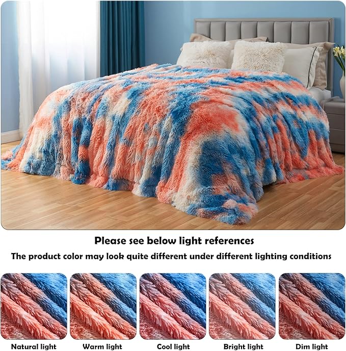 GONAAP Fuzzy Faux Fur Throw Blanket Twin Size Tie-dye Sunset Super Soft Cozy Plush Fuzzy Shaggy Blanket for Couch Sofa Bed (Tie-dye Sunset, Twin(60"x80"))-HomvellaHome