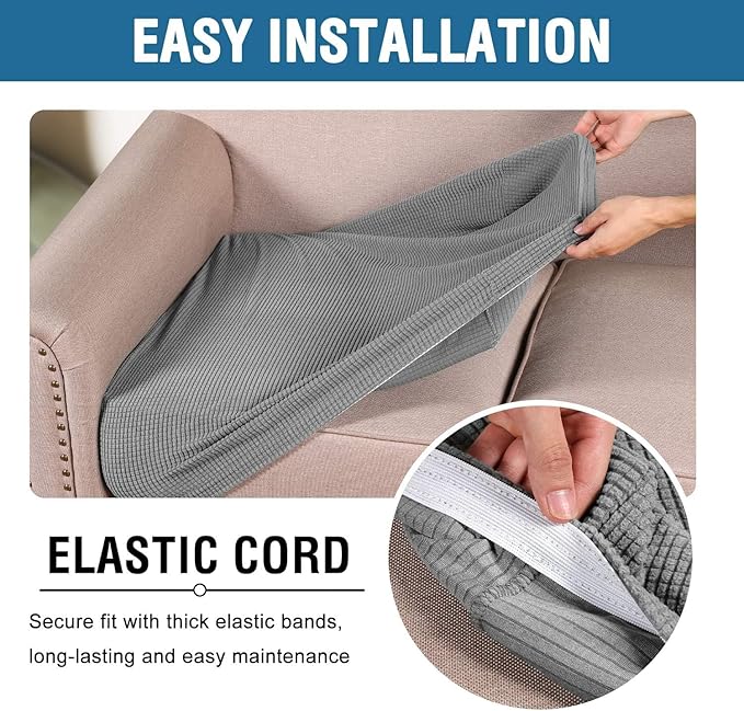 H.VERSAILTEX Super Stretch Individual Seat Cushion Covers - 3 Piece Sofa Cushion Covers in Dove, Thick Jacquard Textured Twill Fabric-HomvellaHome