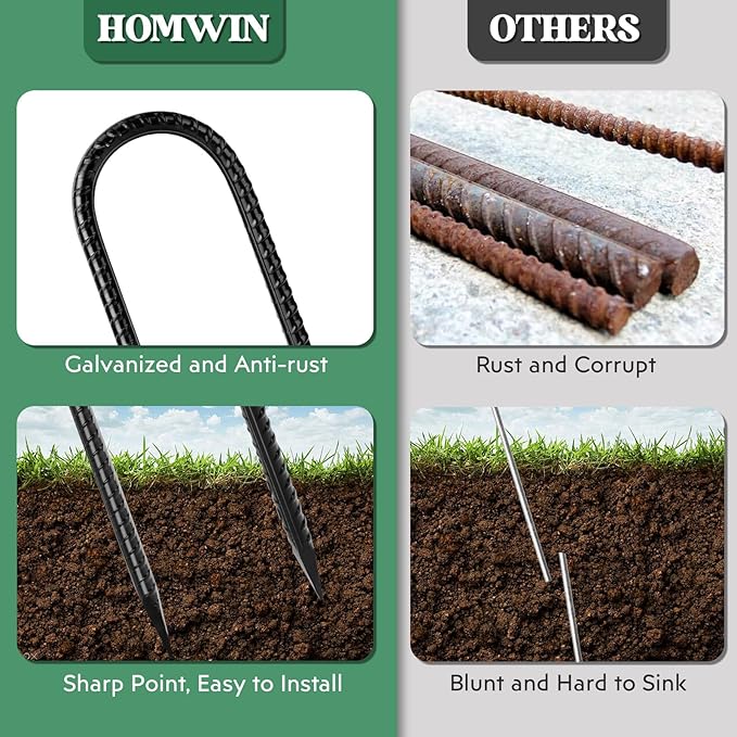 12 inches 12-Pack Trampoline Stakes Anchors High Wind Stake Heavy Duty U Hooks for Ground Lawn Garden Yard Stakes for Decorations Swing Set Shed-HomvellaHome