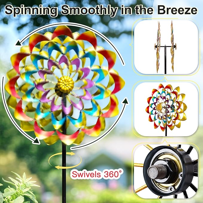 Garden Wind Spinners Outdoor Large Metal, 84'' Yard Art Wind Sculptures & Spinners, Windmills Gifts for Mother's Day Birthday Lawn Patio Decor(Rainbow)-HomvellaHome