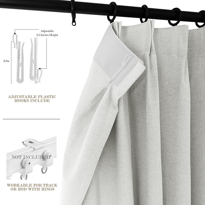 120" Wx102 L Linen Room Divider Drapes for Doorway/Glass Window/Sliding Door/Patio, Extra Wide Pinch Pleated Full Blackout Curtains for Girls Boys Teen Kids Room, 1 Panel, Greyish White-HomvellaHome