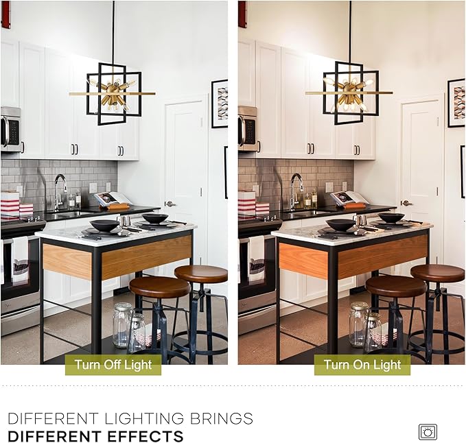 15.8'' Black Gold 8-Light Sputnik Chandelier Modern Industrial Adjustable Hanging Geometric Pendant Light Fixture for Entryway Foyer Stairway Hallway Bedroom Living Room Kitchen Island-HomvellaHome