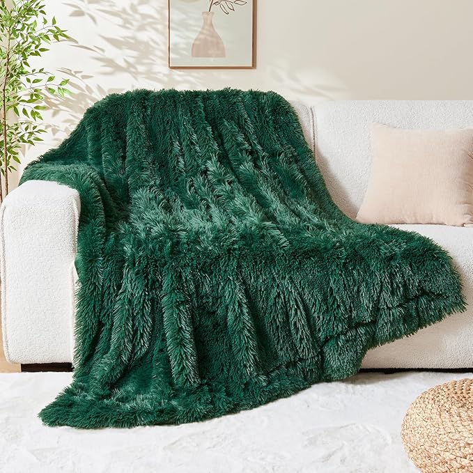 GONAAP Fuzzy Faux Fur Throw Blanket Twin Size Dark Green Super Soft Cozy Plush Fuzzy Shaggy Blanket for Couch Sofa Bed (Dark Green, Twin(60"x80"))-HomvellaHome
