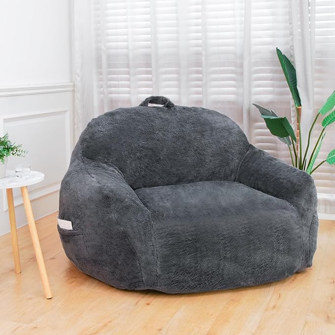 Giant Bean Bag Chair, Oversized Bean Bag Chairs for Adults and Kids, Gaming Chair Stuffed Memory Foam | Storage | Non-Slip, Removable Bean Bag Sofa Comfy Chair for Bedroom, Livingroom (Grey)-HomvellaHome