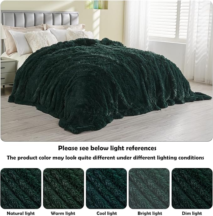 GONAAP Fuzzy Faux Fur Throw Blanket Forest Green Super Soft Cozy Plush Fuzzy Shaggy Blanket for Couch Sofa Bed (Forest Green, Throw(50"x60"))-HomvellaHome