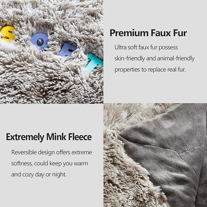 GONAAP Fuzzy Faux Fur Throw Blanket Queen Size Frosty Grey Super Soft Cozy Plush Fuzzy Shaggy Blanket for Couch Sofa Bed (Frosty Grey, Queen(90"x90"))-HomvellaHome