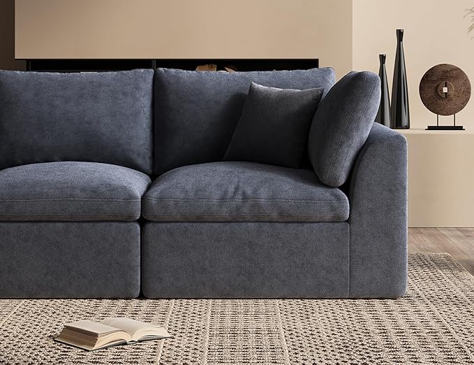 110 Inch Cloud Sectional Couches for Living Room, Convertible L Shaped Couch with Ottoman, 3 Seater Modular Sectional Sofa, Grey-HomvellaHome