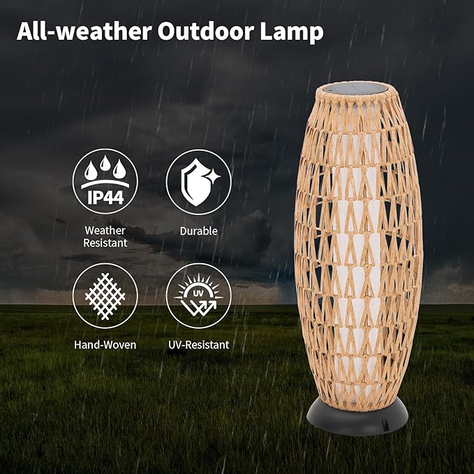 2 Pack Large Patio Solar Powered Lanterns for Garden Outdoor Decorative Floor Lamp Water-Resistant Wicker Lights for Deck Backyard-HomvellaHome