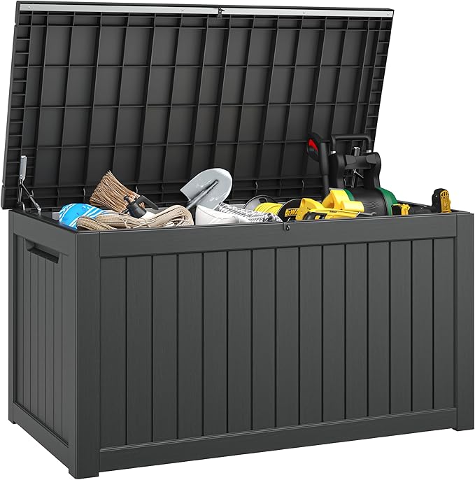 180 Gallon Outdoor Storage Box, Deck Box Resin Waterproof and UV Resistant Lightweight Deck Box for Garden Tools, Pool Supplies Organization-HomvellaHome