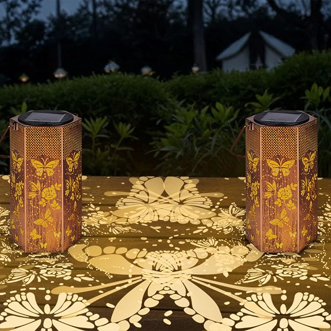 2 Pack Butterfly Solar Lanterns Outdoor Waterproof - Birthday Gifts for Women, Mom, Butterflies Solar Lights Outdoor Hanging Garden Decor for Outside, Patio, Outdoor, Yard, Lawn, Balcony-HomvellaHome