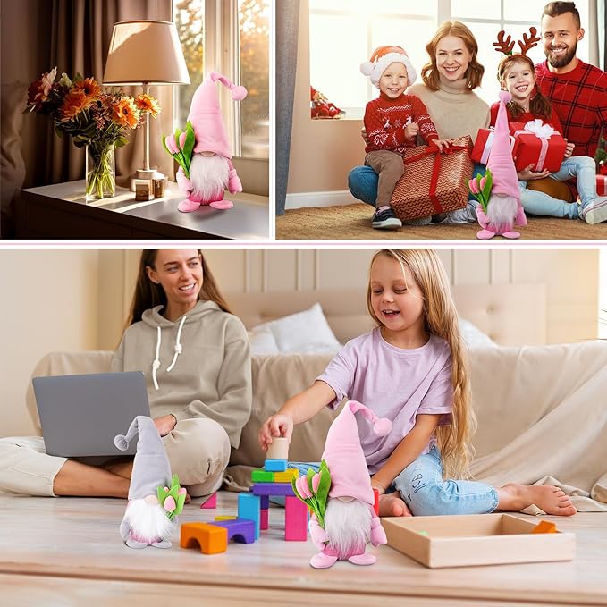 Gnome Plush Decorations Gift,15 inch Gnomes Decorations for Home,Fall Gnomes Plush Table Decoration Gnome Gifts for Women Swedish Tomte Nisse Doll Tabletop Scandinavian Elf Plushie,Pink-HomvellaHome