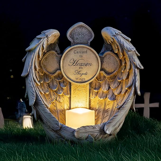 12" Solar Angel Wing Cross Garden Lights, Waterproof Memorial Grave Decorations Sympathy Gifts for Cemetery Outdoors Lawn Yard Home Patio Decor-HomvellaHome