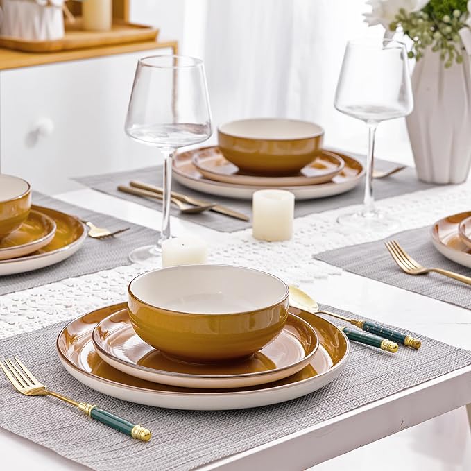 GBHOME Ceramic Dinnerware Sets, 18 Pieces Stoneware Dinnerware Set, Plates and Bowls Sets, Dishwasher & Microwave Safe,Dishes Set | Service for 6-HomvellaHome