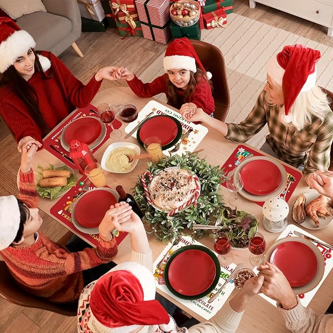 Gingerbread Christmas Placemats Set of 6 Gingerbread Candy Plastic Table Mats Hot Cocoa Place Mats Xmas Gnome Tree Washable Table Decoration for Indoor Outdoor Party Kitchen Dining-HomvellaHome