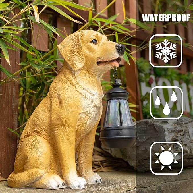 Garden Dog Statues Outdoor Decor, Solar Lights Outdoor Statue Outdoor Decorations Solar Dog Ornaments for Patio, Lawn, Yard Art Decoration, Housewarming Garden Gift-HomvellaHome