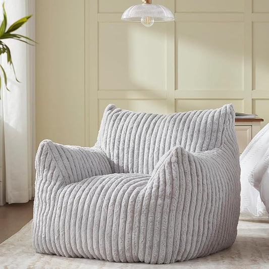 Giant Bean Bag Chairs for Adults Teens, Large Bean Bag Sofa Chairs with Filling Comfy Fuzzy BeanBag Chair with Armrests for Bedroom Living Room Reading-HomvellaHome
